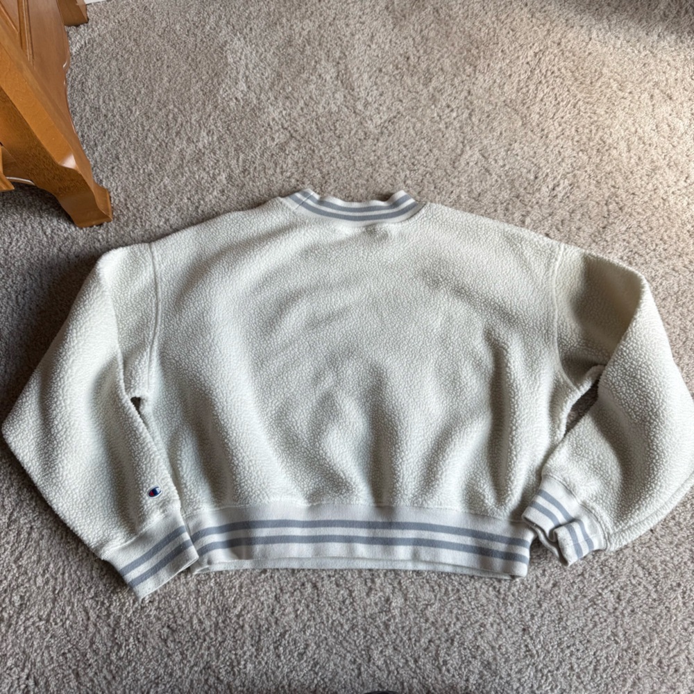 Boise State Champion Cropped Fleece Crewneck Pull Over Cream Blue XL - Picture 5 of 5